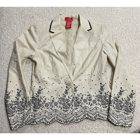 Elegant Cream Floral Embroidered Jacket - Picture 1 of 8